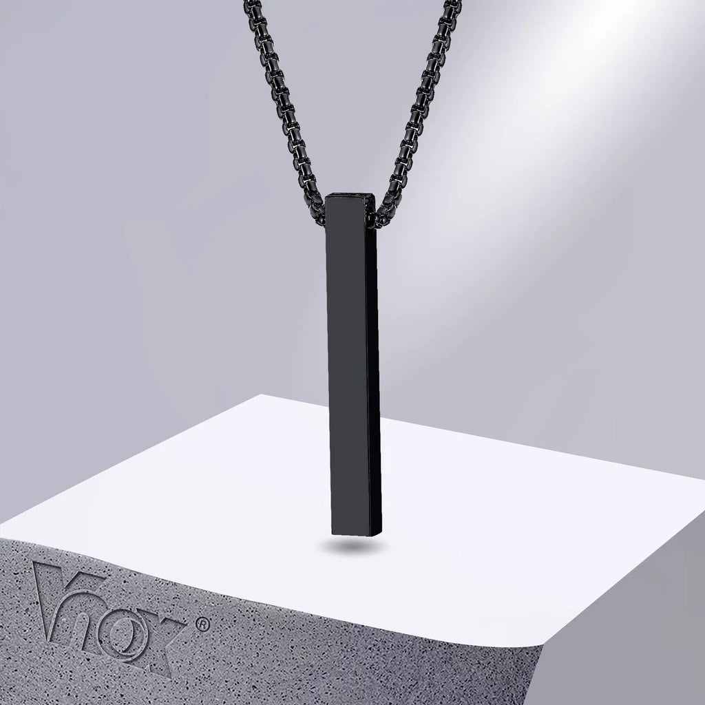 Sleek 5mm Stainless Steel Pillar Necklace for Men and Women, Minimalist 3D Bar Pendant Unisex Neck Collar by Vnox.