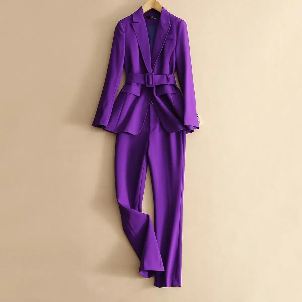 Stylish Autumn Women's Purple Simple Blazer for Work Office Casual Ladies Suit Two-Piece Professional Blazer Coat.
