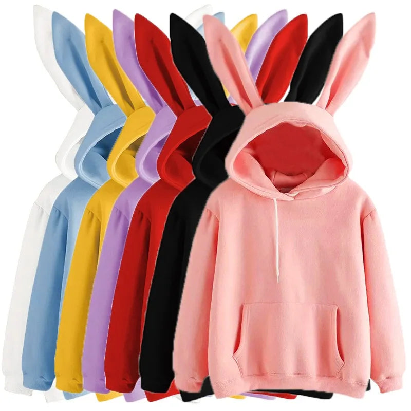 Kawaii Rabbit Ears Hoodie For Women Warm Casual Sweatshirt
