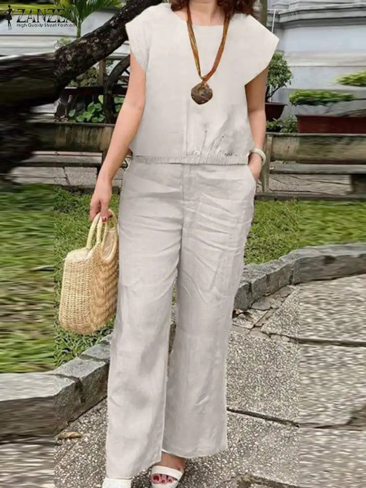 Women 2 Piece Tracksuit Set Short Sleeve Blouse And Pants For Summer