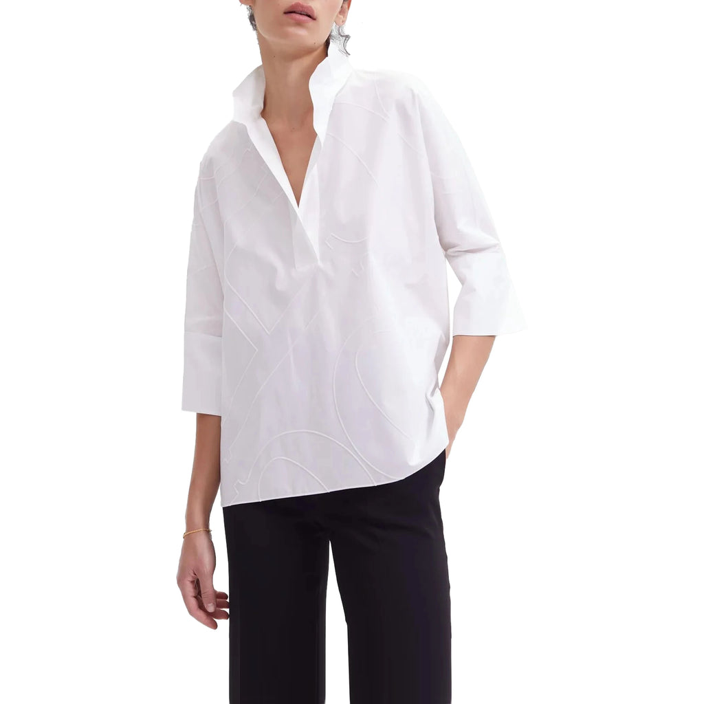 Women’s Elegant V-Neck Puff Sleeve Blouse Lightweight Summer White Shirt Casual Office Tunic Top by CHCH, perfect for summer.