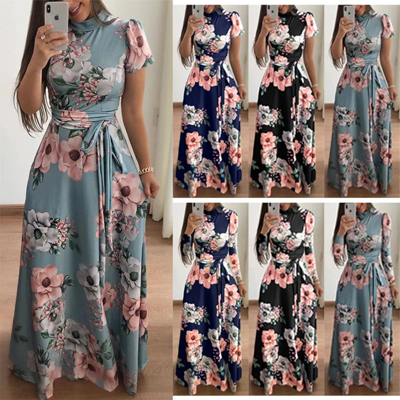 Floral Print Swing Dress For Women Short Sleeve Casual