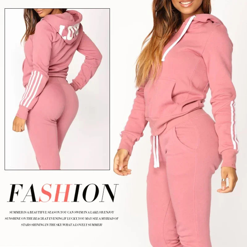Stylish and comfortable women's jogging suit hoodie high quality casual sports set for daily outdoor gym activities.