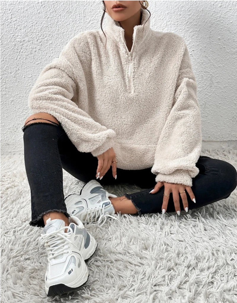 Womens Velvet Hoodie Plush Pullover With Large Pocket Warm
