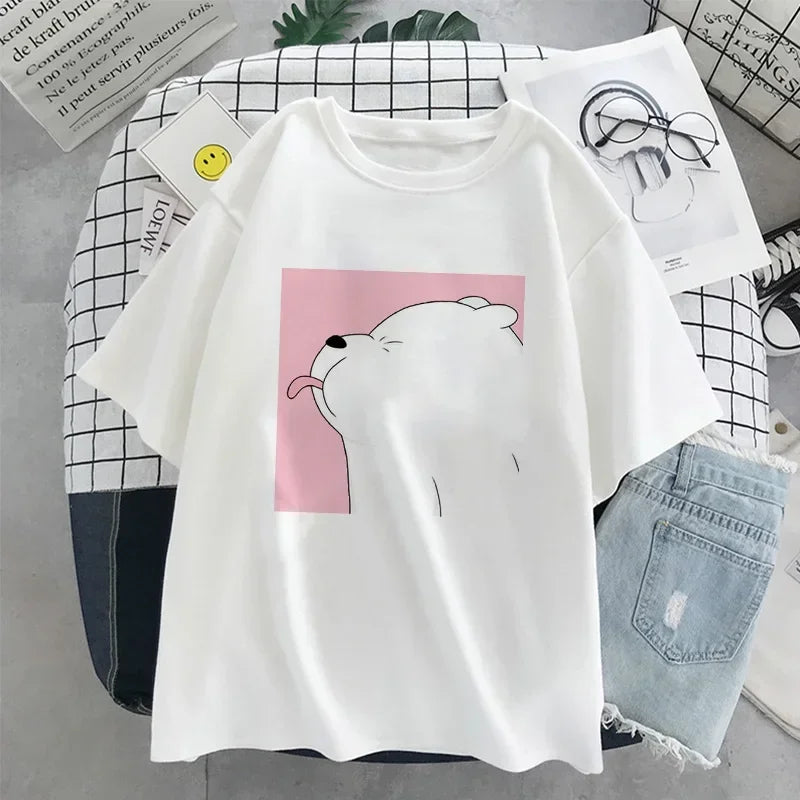 Kawaii Little Bear Print Oversized T-Shirt for Women Short Sleeve Summer Anime Style