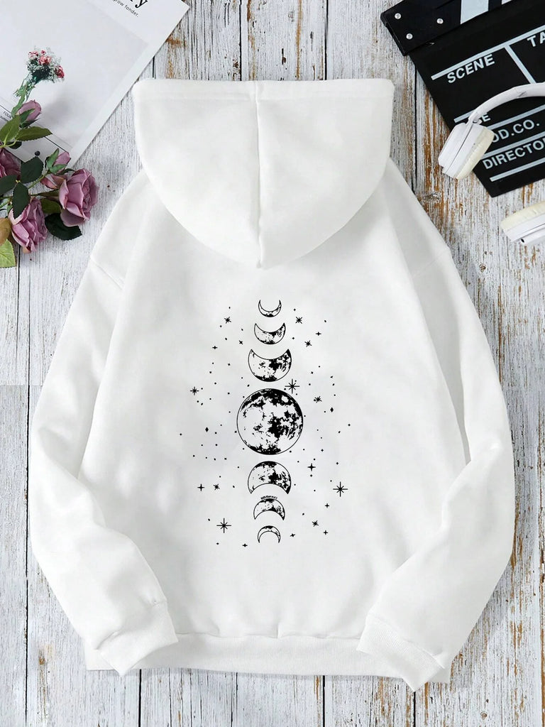 Moon Print Hoodie For Women Front Back Y2K Streetwear