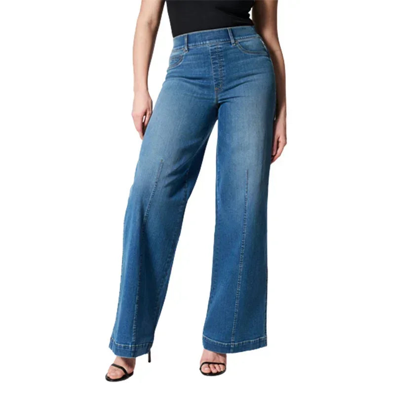 Stretch Elastic Waist Wide Leg Jeans Women Flared Denim