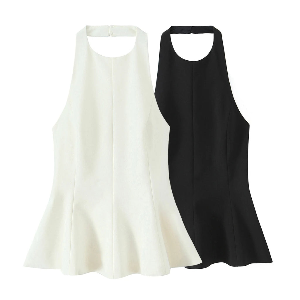 Pleated Slim Sleeveless A Line Dress With Waist Cinching