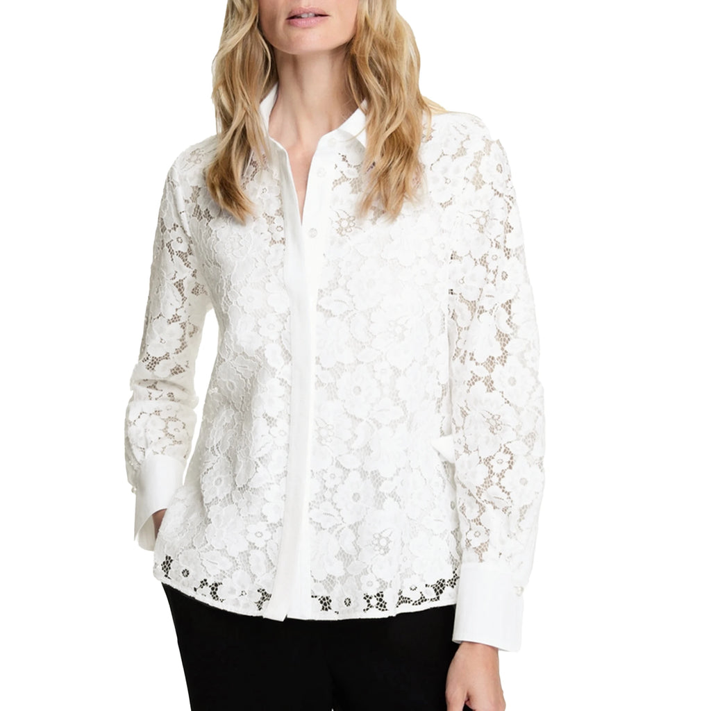 Elegant Women Blouse Lace Hollow Out V Neck Button Down Office Shirt Spring Fashion Top, perfect for chic office looks.