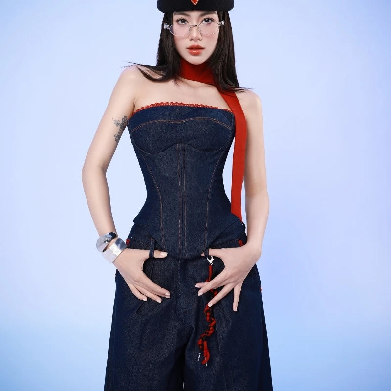 Off Shoulder Crop Top And Loose Wide Leg Pants Two Piece Set