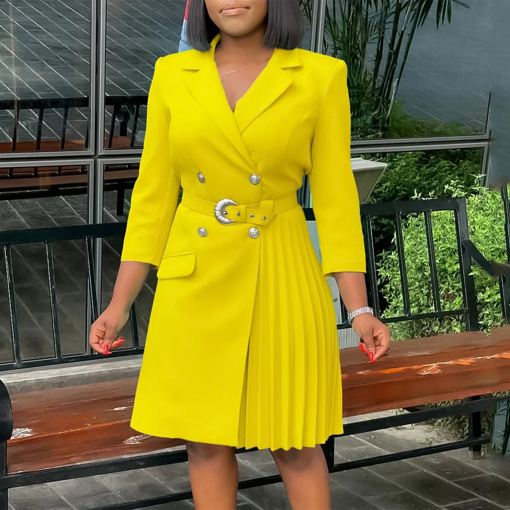 Elegant Blazer Dress For Women Notched Collar Full Sleeve