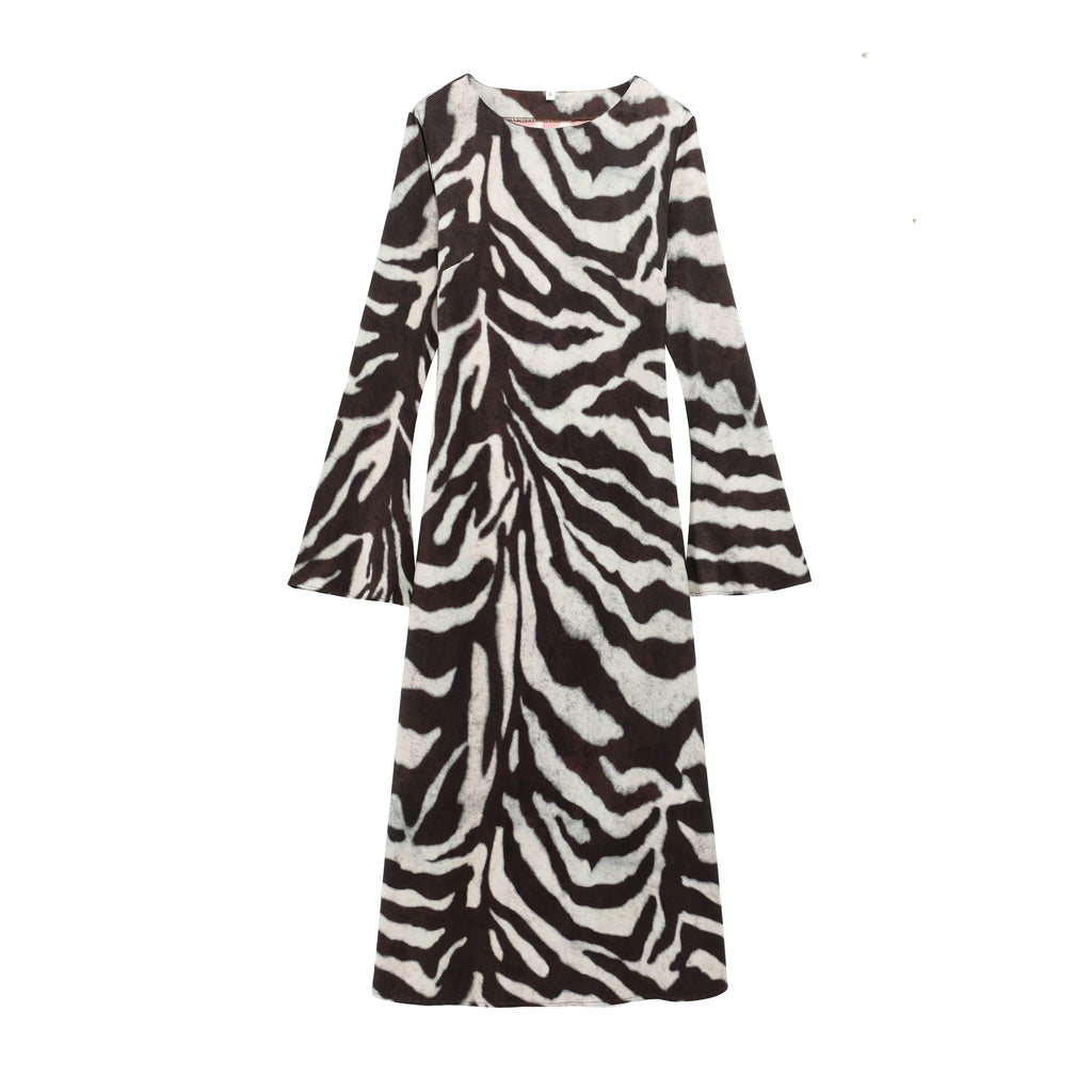 Zebra Print Long Sleeve Summer Dress For Women Chic