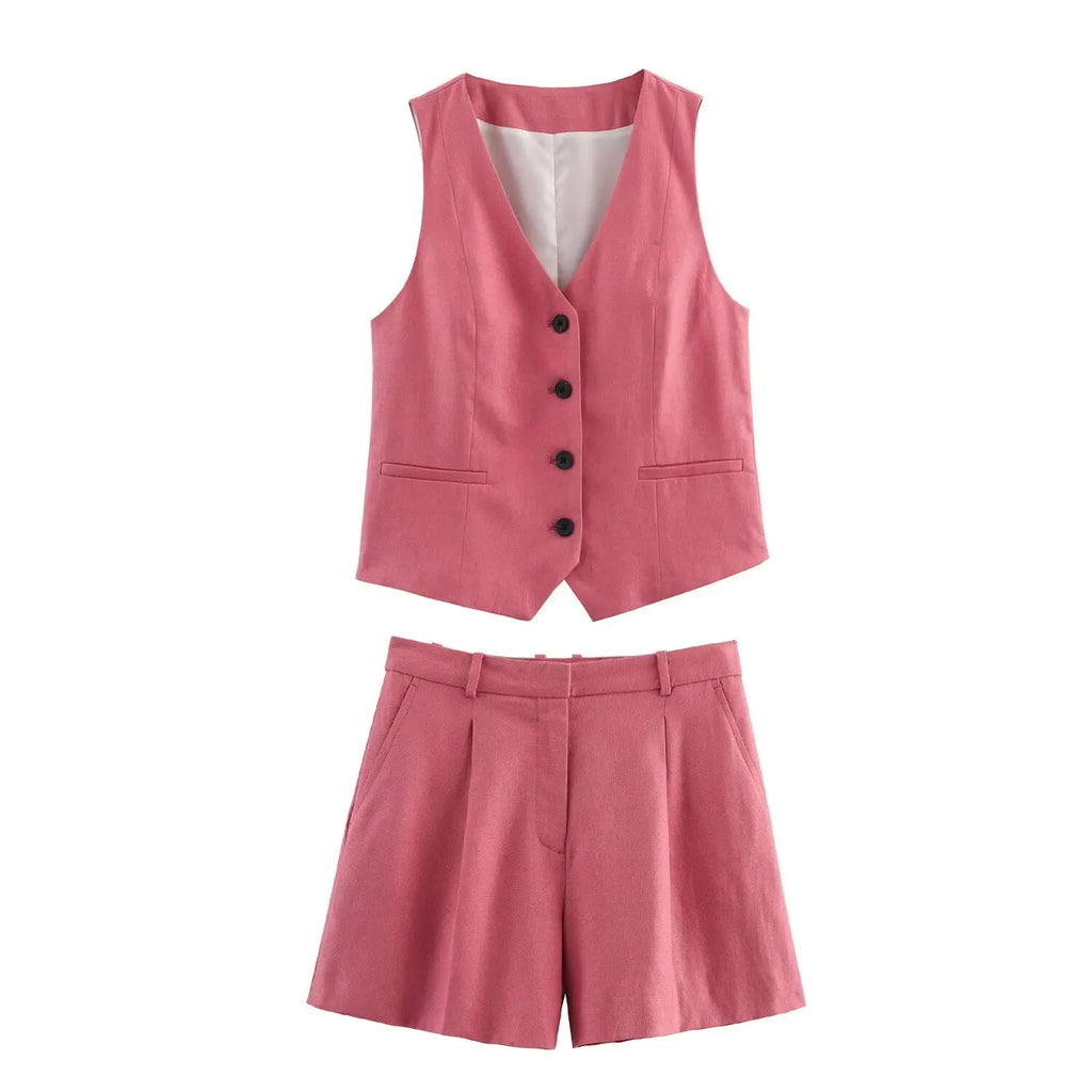 Stylish UNIZERA Women’s High Waisted Shorts Set with Single Breasted Tank Top, perfect for spring and summer casual wear.