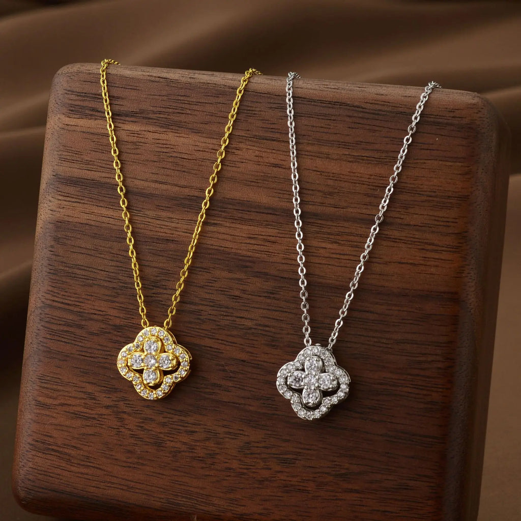 Stylishly showcase the Lucky Four-Leaf Clover CZ Necklace for Women - a perfect clavicle chain birthday gift.
