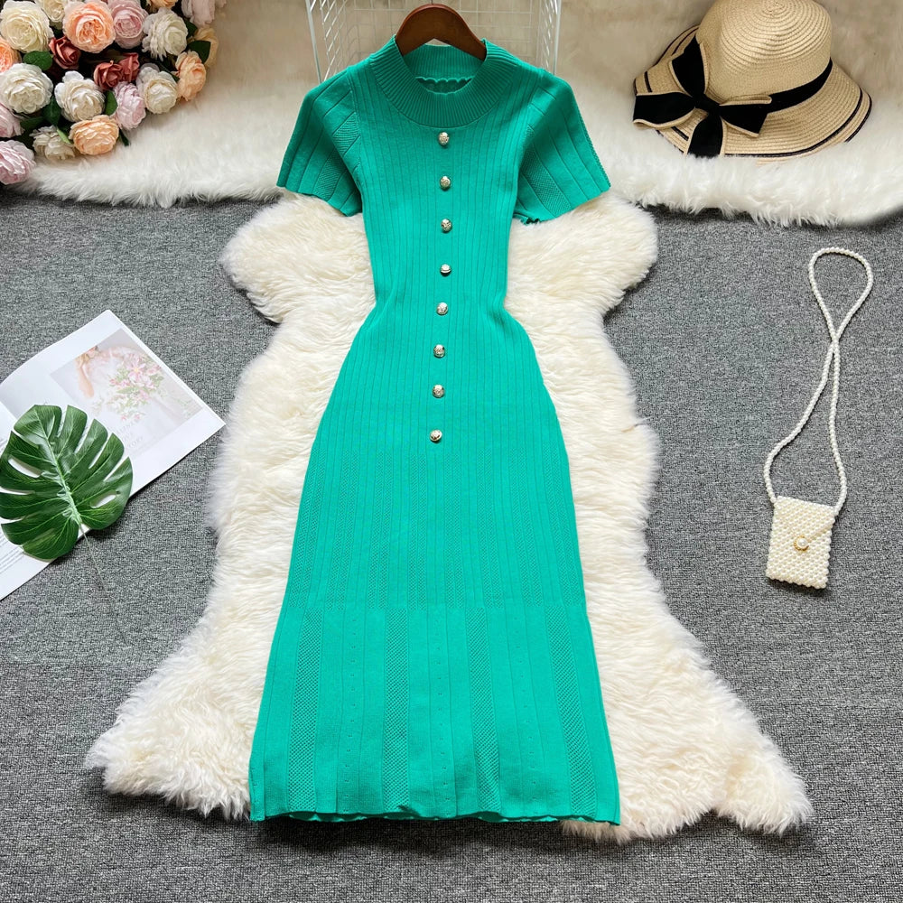 Knit Bodycon Maxi Dress With Short Sleeves O Neck Stylish