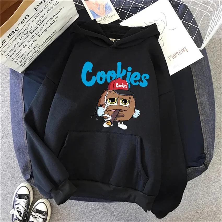 Anime Hoodie Cookie Print Unisex Fleece Streetwear Casual