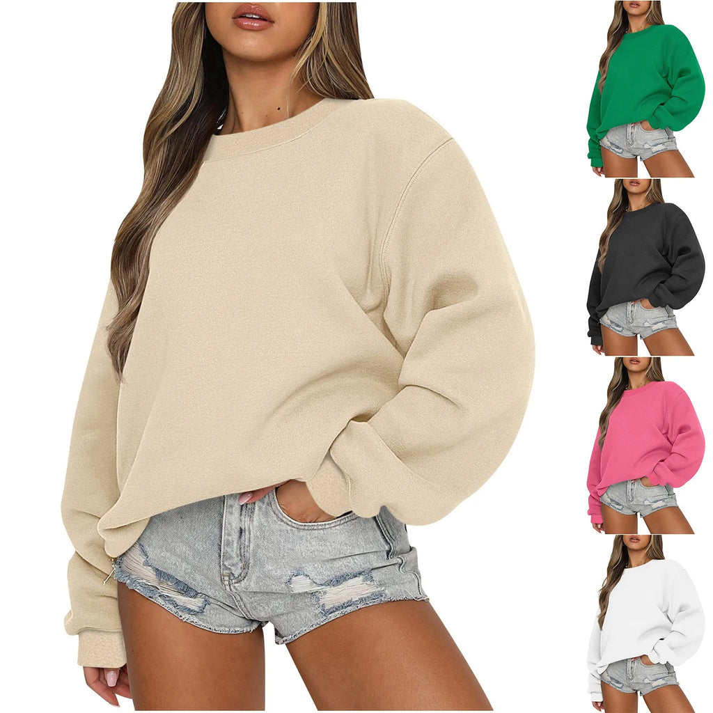 Cozy Womens Fleece Pullover Long Sleeve Crewneck Top
