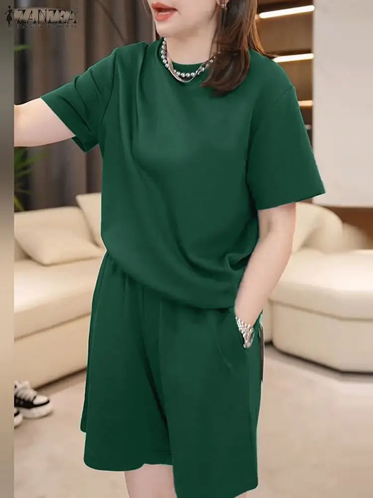 Two Piece Set Women's Short Sleeve Blouse And Pants For Office And Summer