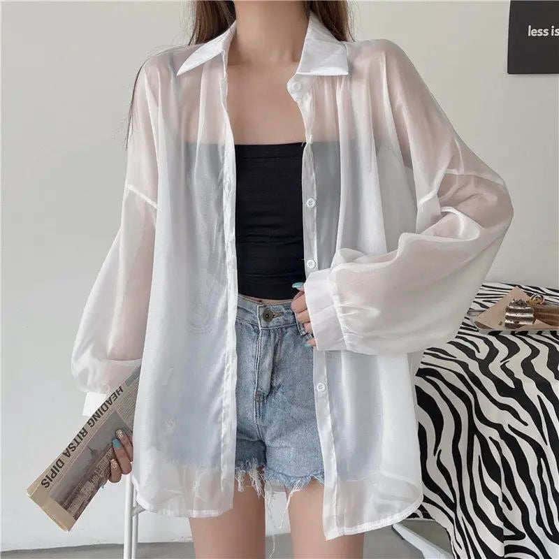 Women’s Lightweight Sheer Chiffon Sunscreen Blouse Loose Fit Breathable Summer Shirt perfect for stylish sun protection.