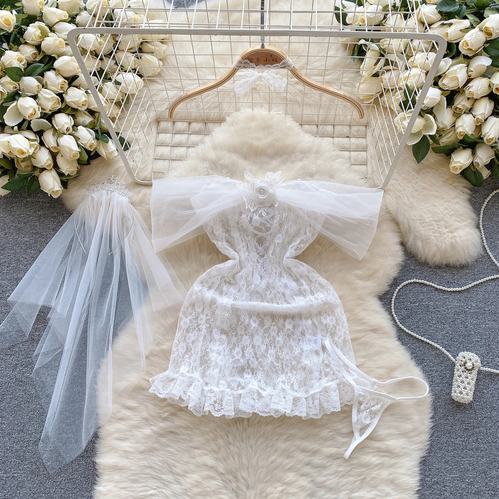 Sexy See Through Lace Bridal Dress One Shoulder Costume