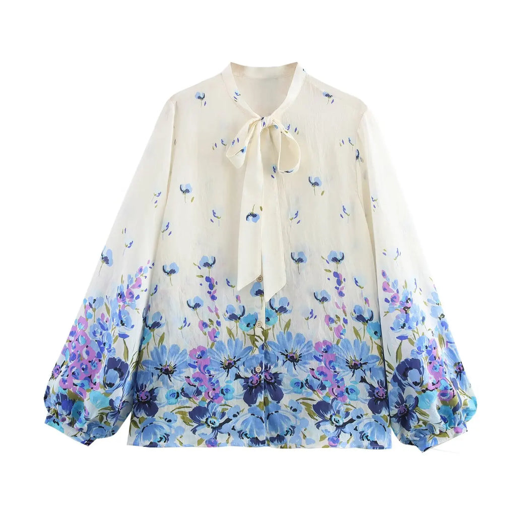 Floral design of an Elegant Loose Fit Women’s Long Sleeve Blouse Casual Large Size Weekend Shirt with Soft Comfortable Fabric.