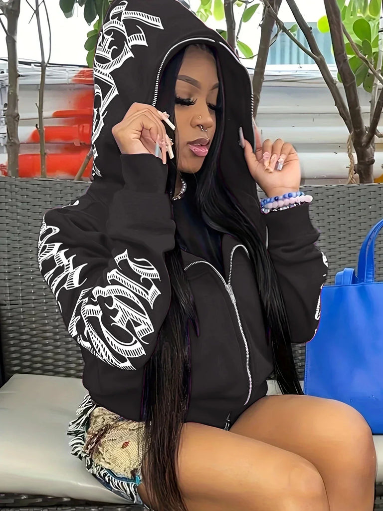 Women Y2K Cyberpunk Hoodie Zip Up Streetwear Sweatshirt