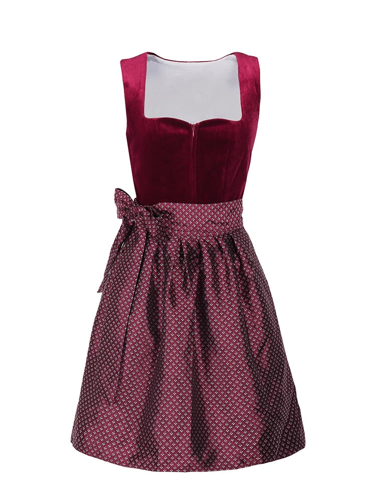 Oktoberfest Dirndl Dress With Lace Apron For Women Midi Red