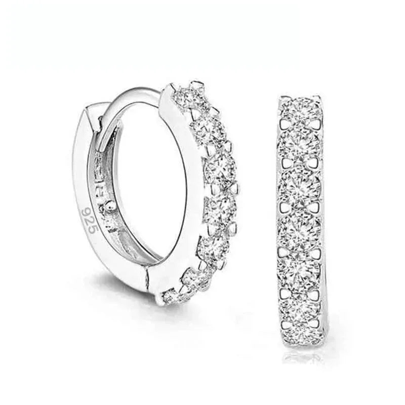 Stylish Luxury 925 Sterling Silver Plated Rhinestone Crystal Hoop Earrings for Women, perfect for any elegant occasion.