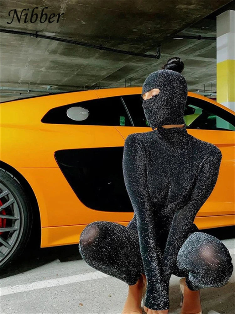 Stylish Nibber Glitter Silk Two Piece Playsuit Set for Women, perfect for club parties and unforgettable events.