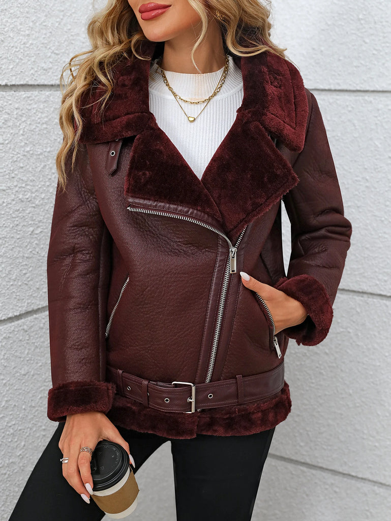 Winter Faux Fur Leather Jacket For Women Thick Warm Coat