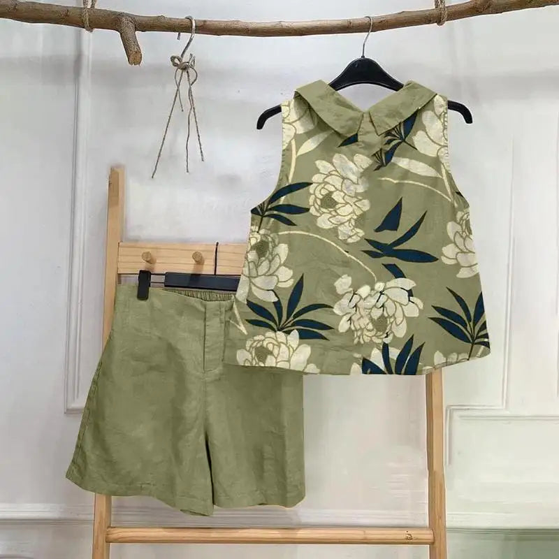 Floral Print Tank Top And Shorts Two Piece Set For Women