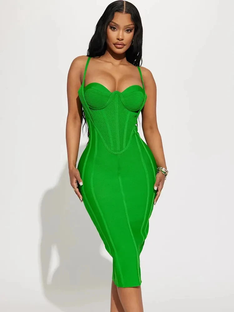 Backless Green Midi Bodycon Dress For Evening Party