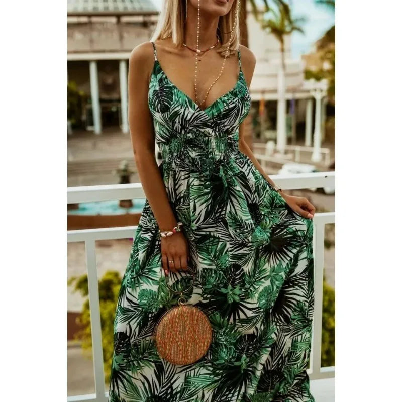 Bohemian Floral Chiffon Summer Dress With V Neckline