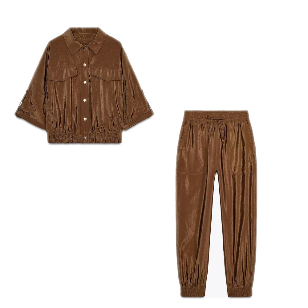 Women's Versatile Short Sleeve Shirt and Solid Color Pants Set Slimming Three-Dimensional Design Casual Business Leisure Outfit