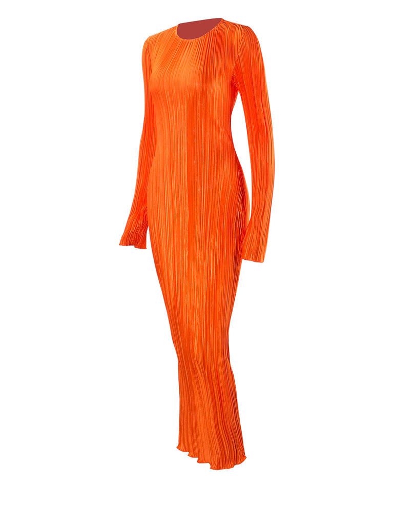 O Collar Long Sleeve Bodycon Dress With Ruched Detail