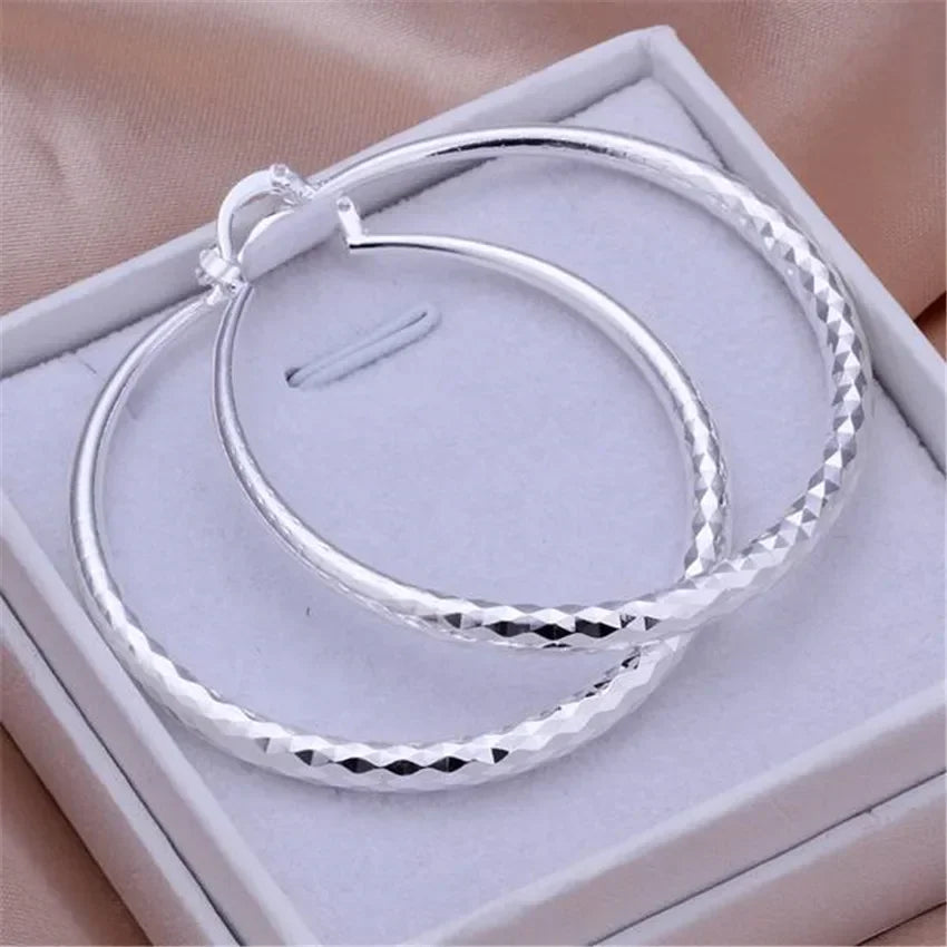 Stylish 925 Sterling Silver Circle Hoop Earrings for Women, perfect wedding party jewelry and holiday gifts.