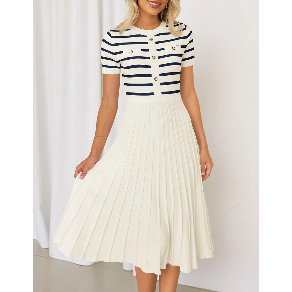 Ice Silk Knitted Striped Summer Dress For Women Loose Fit