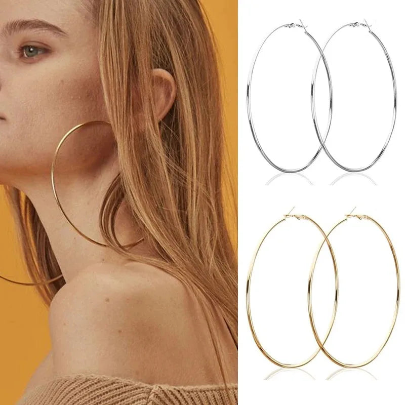 Stylish 30-100mm Stainless Steel Circle Hoop Earrings Set for Women and Men, perfect fashion jewelry gift for any occasion.