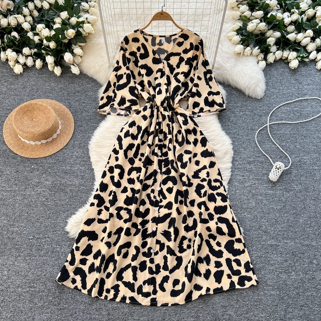 Ruched V Neck Office Dress Long Sleeve For Women Red