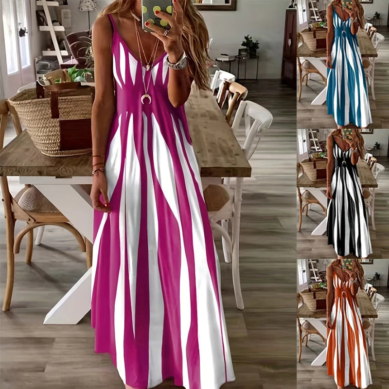 Plus Size Printed V Neck Maxi Dress For Spring Summer