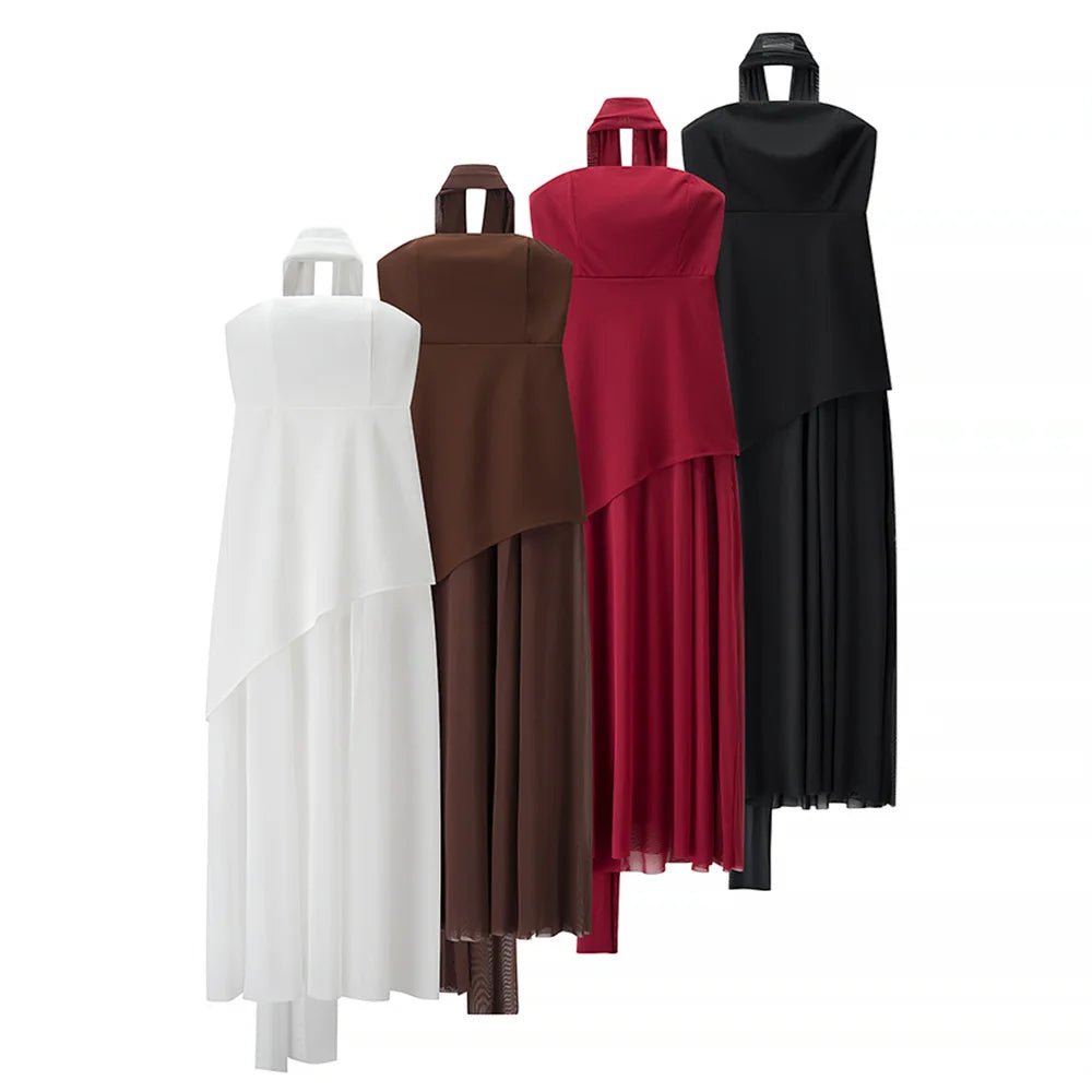 Strapless Mesh Patchwork Dress For Women Spring Summer