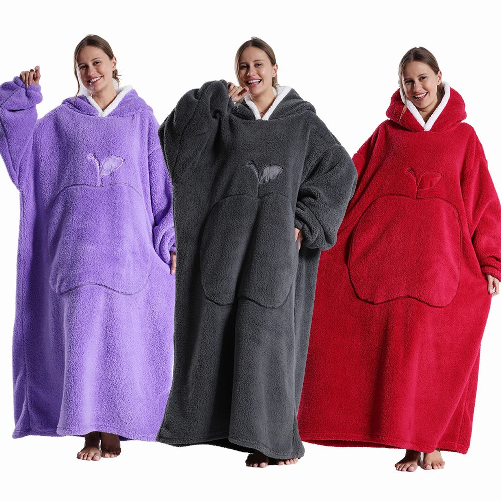 Apple Embroidered Hoodie Blanket Wearable Cozy Sweatshirt