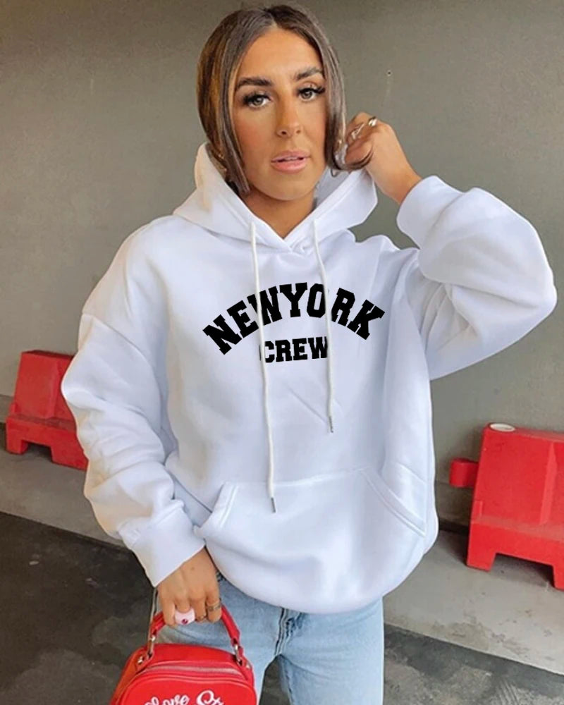 Letter Print Hoodie For Women Oversized Fleece Sweatshirt