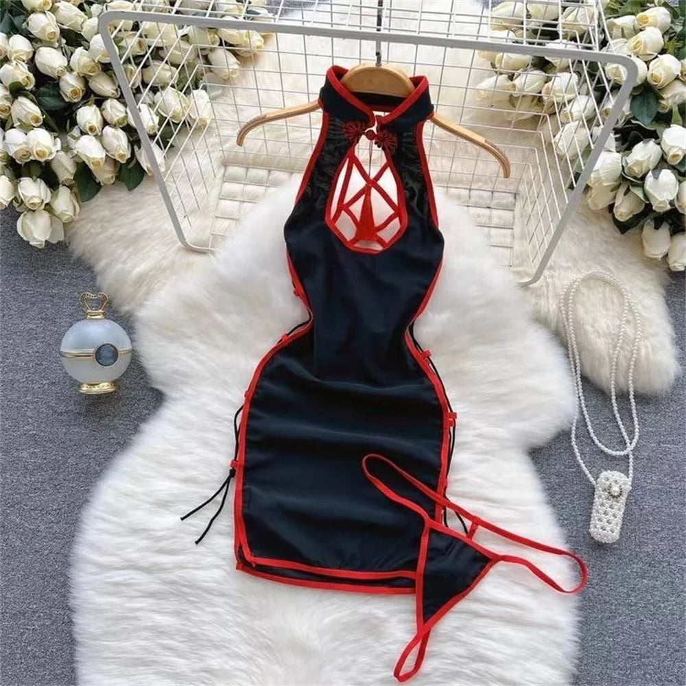 Slim Cheongsam Dress Sleeveless Hollow Out Tassel Nightwear