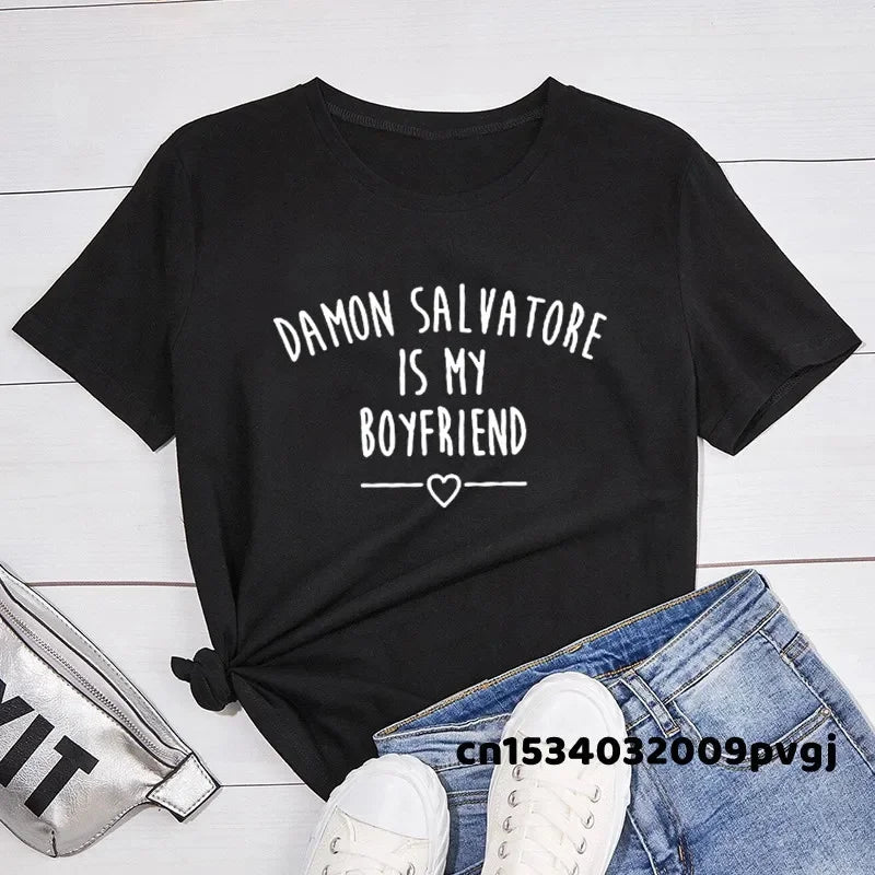 Damon Salvatore Is My Boyfriend T-Shirt Unisex Funny Tee for The Vampire Diaries Fans