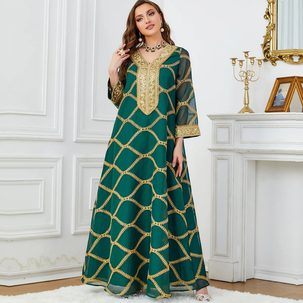 Elegant Ramadan Abaya Dress For Muslim Women Long Moroccan Caftan Robe