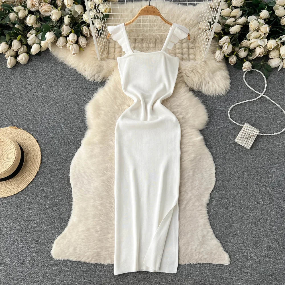 Sleeveless Wrap Midi Dress Hollow Split For Summer Beach