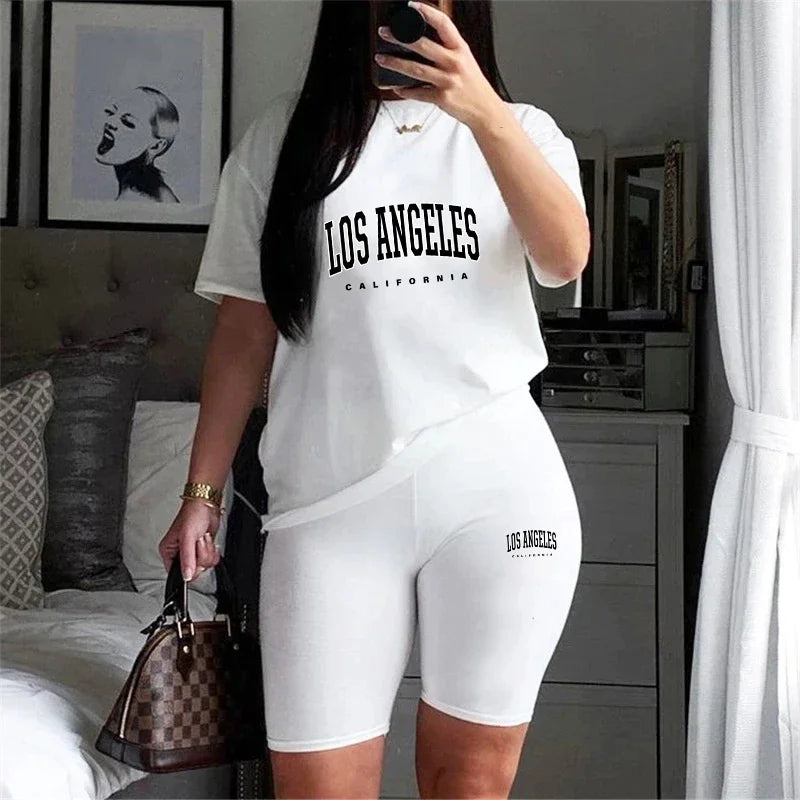 Stylish Summer Womens Printed Tracksuit Set Two Piece Casual T-Shirt and Pencil Shorts Sportswear for luxury jogging.