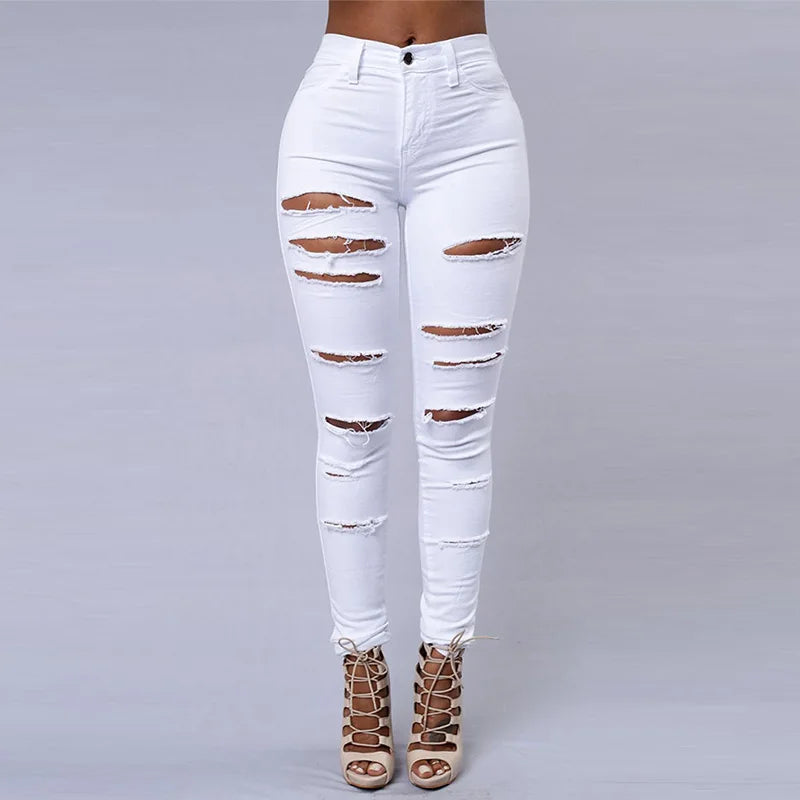 High Waisted Ripped Skinny Jeans For Women Black White