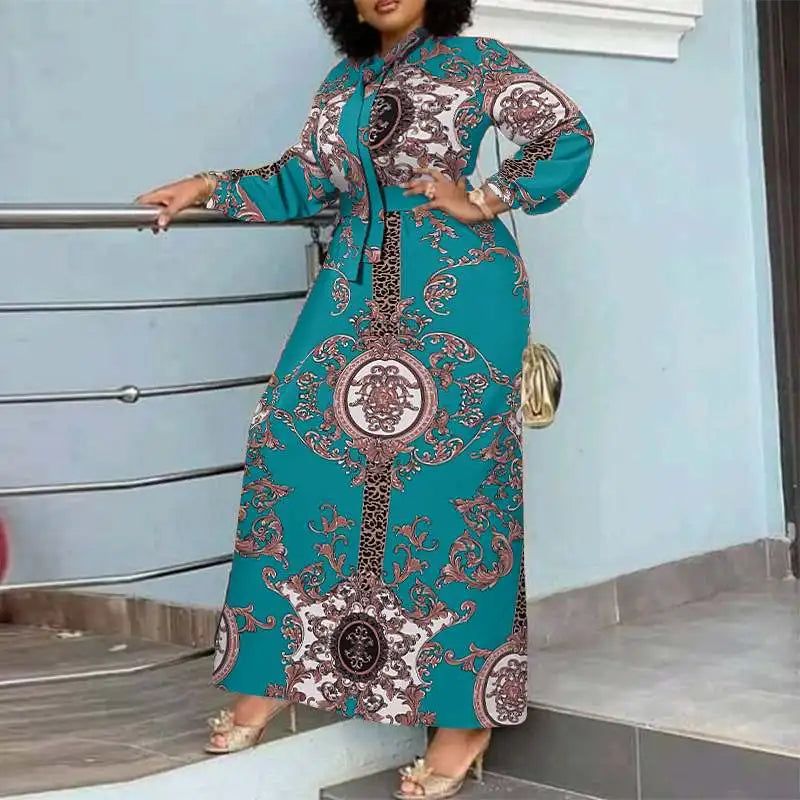 Bohemian Maxi Dress Belted Sundress For Party Long Sleeve